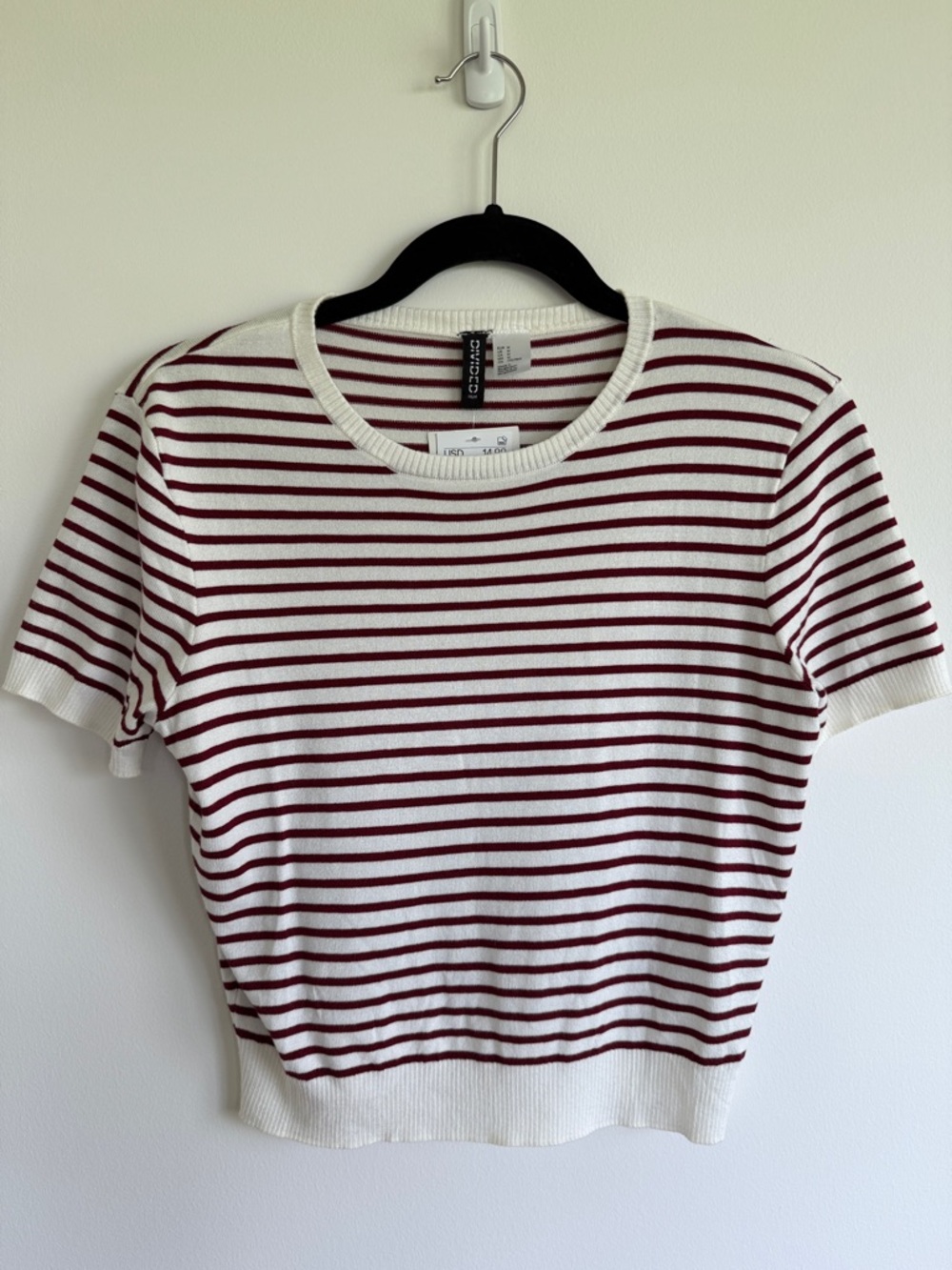 NWT White and Red Striped Short-Sleeve Knit Top
